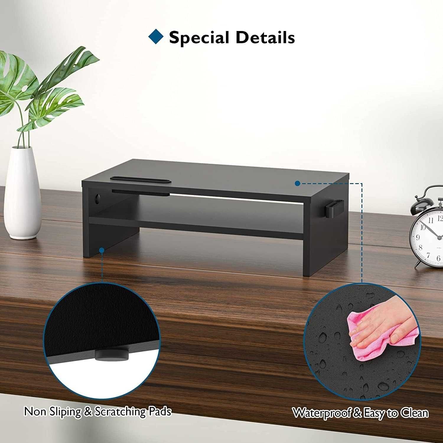 Stojak na monitor czarny mdf półka ergonomiczny uchwyt na smartfon 620