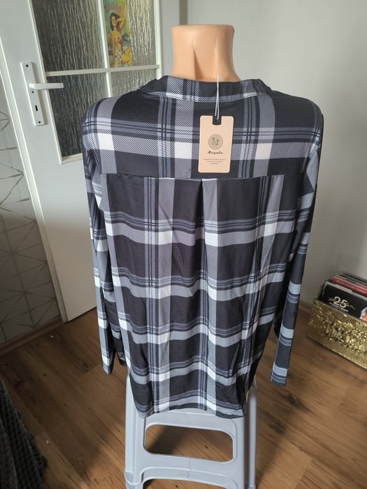 Moyabo koszula bluzka tunika z zamkiem 2XL w kratę damska rayon