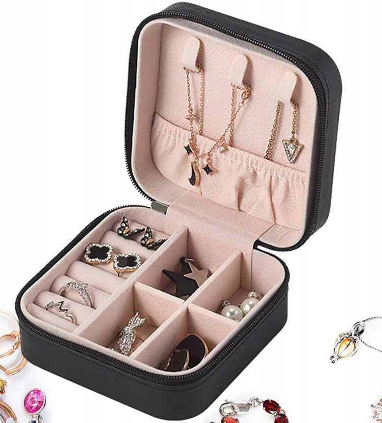 Szkatułka kuferek na biżuterię pojemny elegancki pudełko czarne