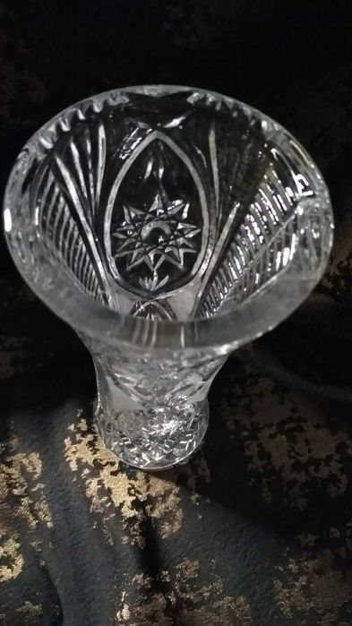 Ваза для цветов хрусталь ссср  гравировка резьба винтаж антиквариат