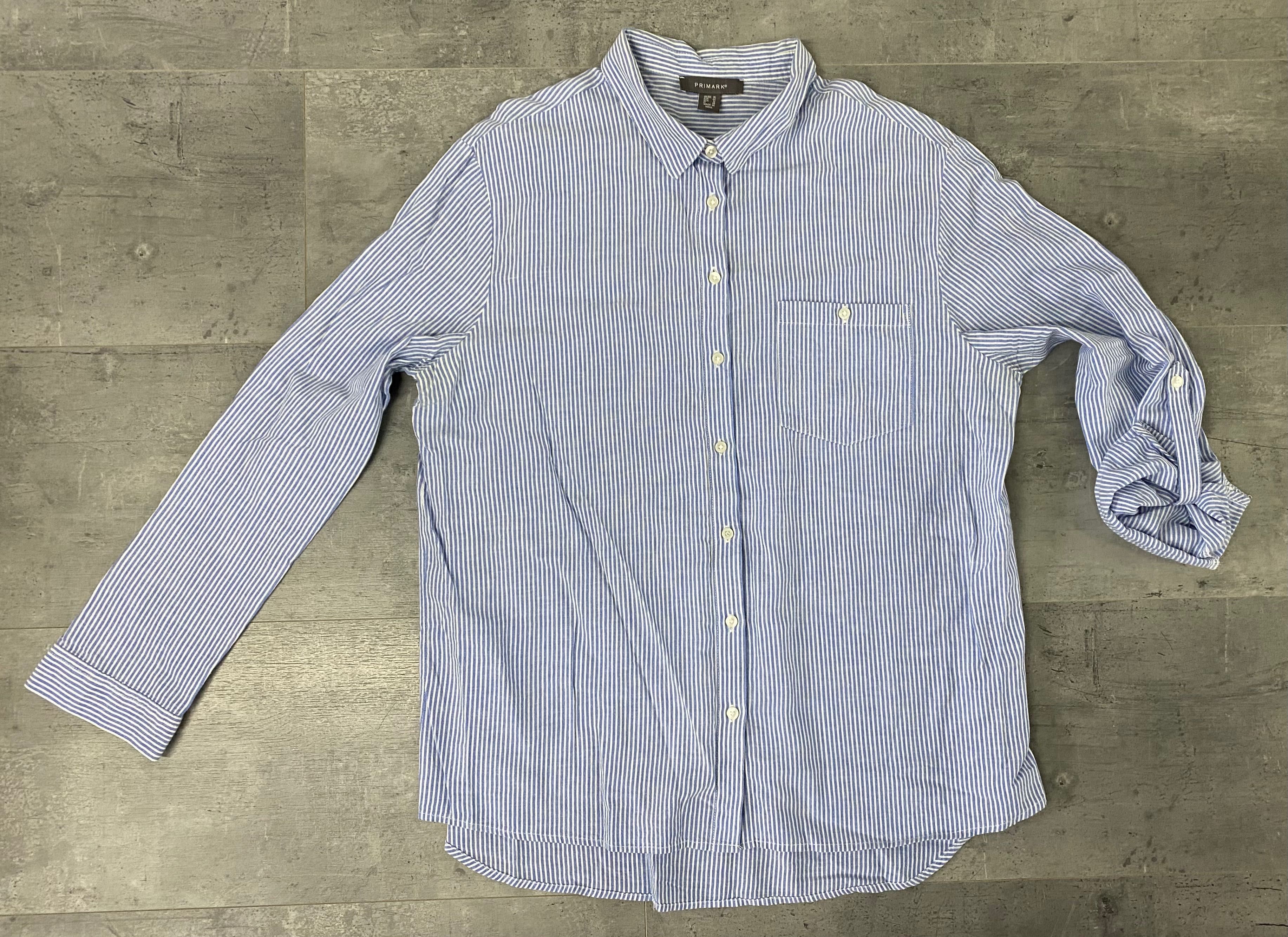 Koszula bluzka koszulowa w paski biało błękitne Primark L XL