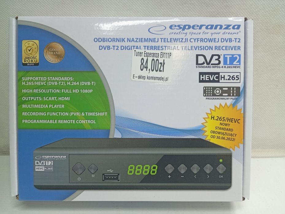 Tuner TV Esperanza Esperanza tuner cyfrowy dvb-t2 h.265/hevc ev111p