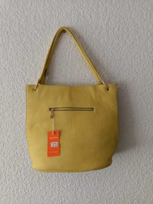 Papaya duża żółta torba torebka skórzana pojemna shopper