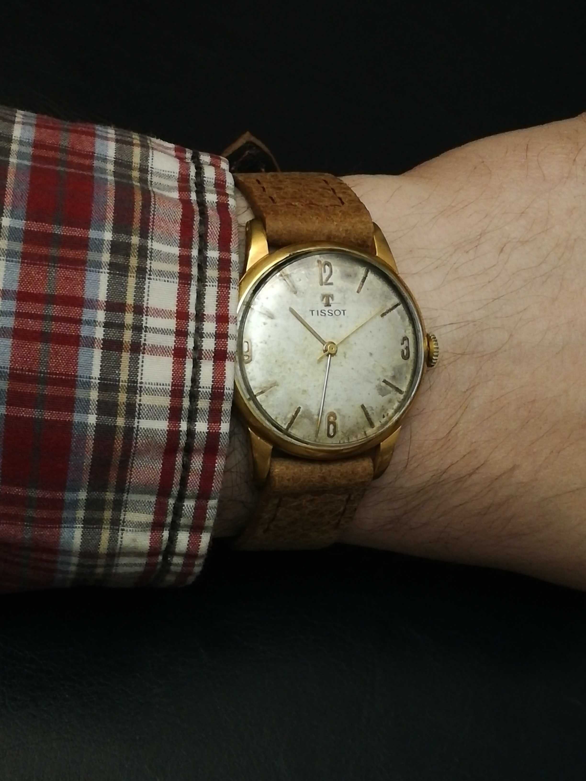 Sprzedam pozłacany męski zegarek Tissot z 1959r, pasek skóra hand made