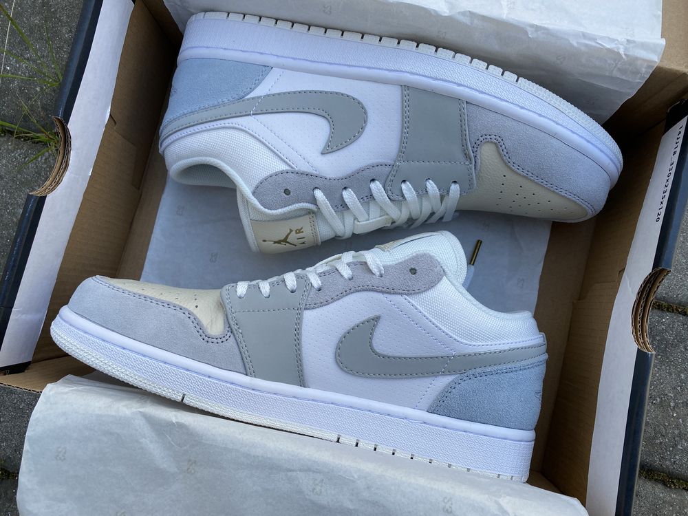 Кроссовки Nike Air Jordan 1 Low Paris White Sky Grey Джорданы светлые