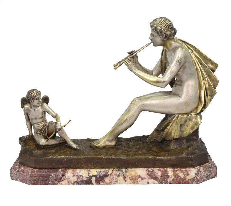 Braz srebrzony marmur ArtDeco sygnowany antyk rzezba figura