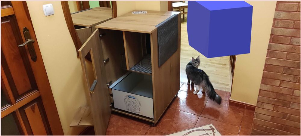 Ukryta duża kuweta dla kota Maine Coon – toaletka, meble dla kota