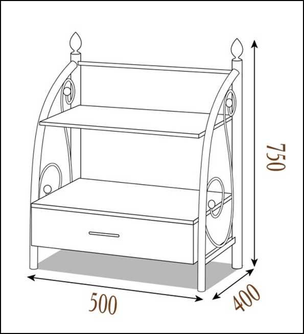 Кована тумба (2полички+ящик) Прикроватная тумбочка метал 2шт