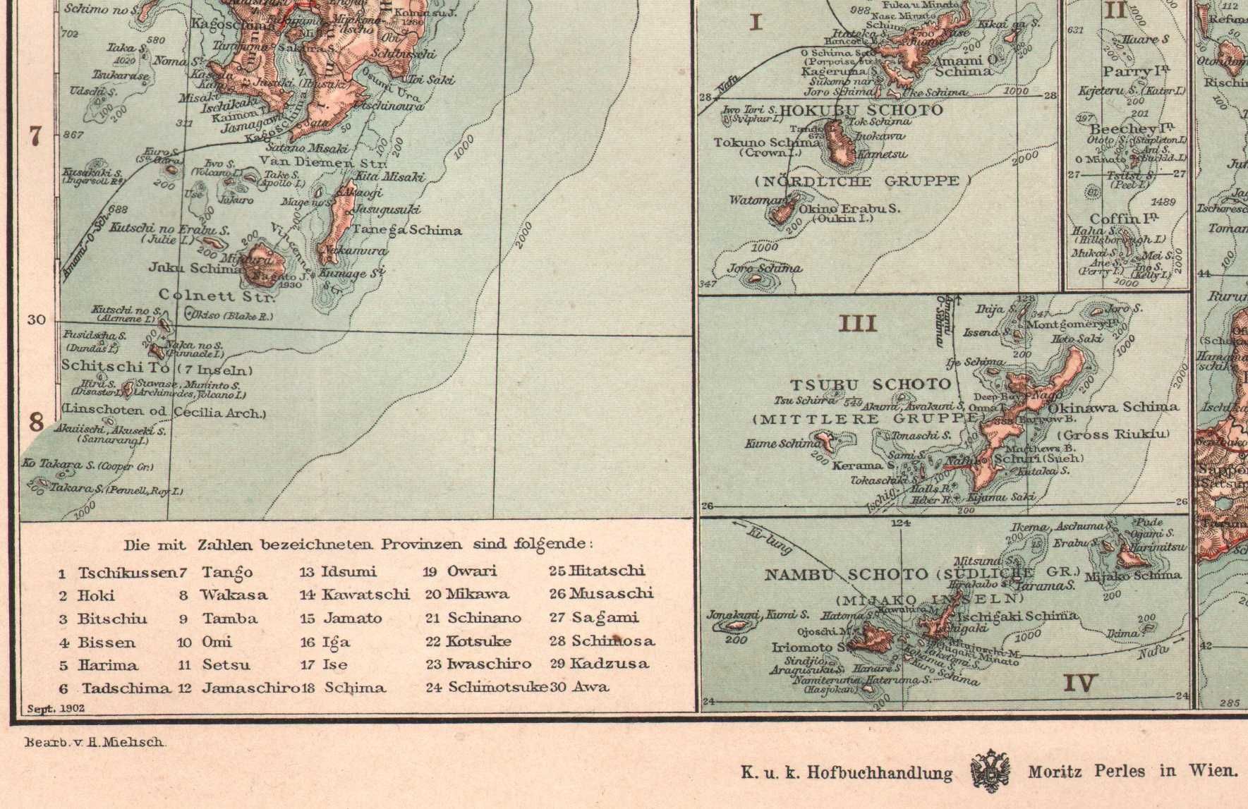 Japonia. Piękna stara cesarsko-królewska mapa Wiedeń 1902 r. autentyk