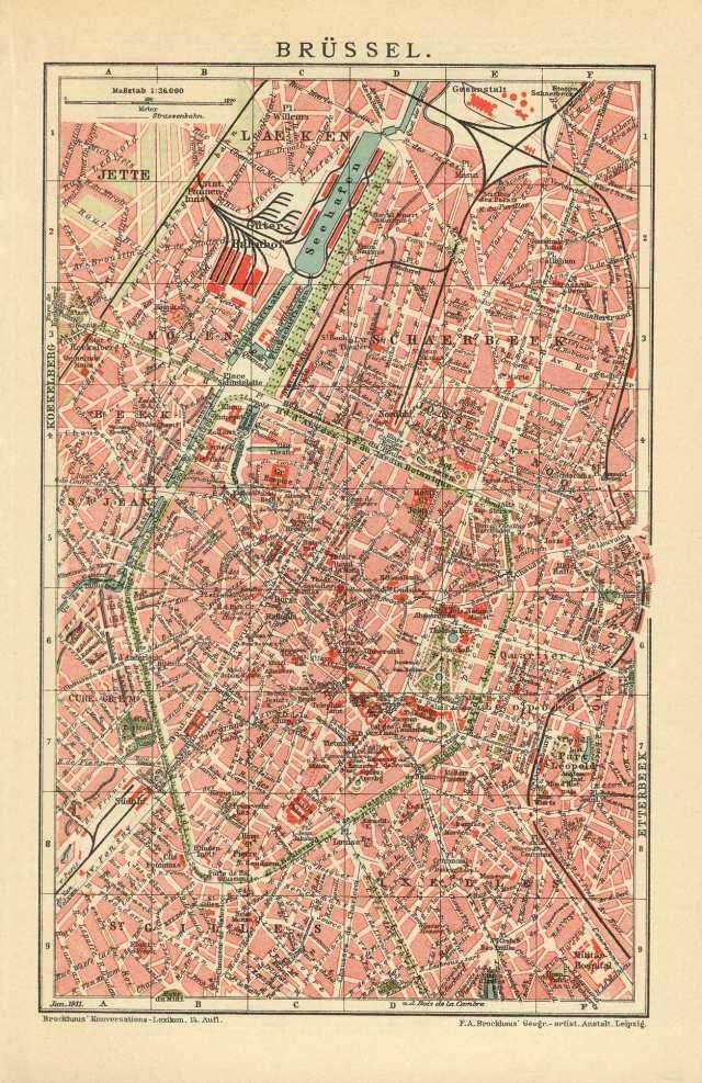 Bruksela  oryginalny XIX w. plan miasta