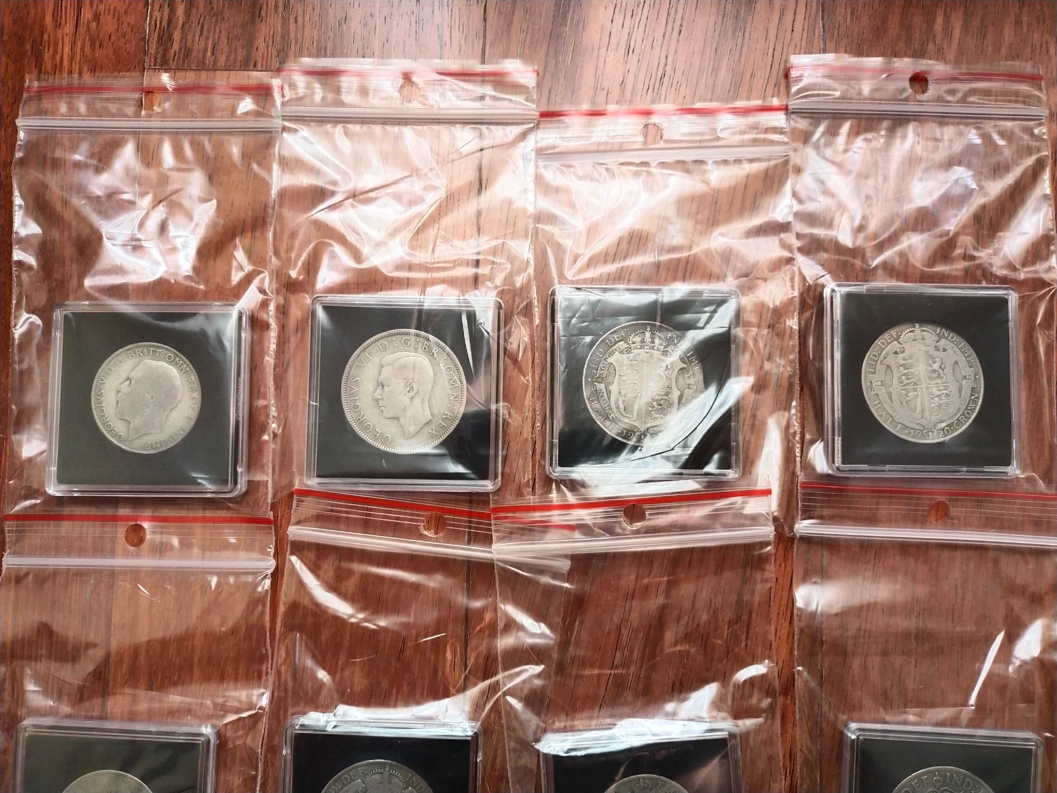 12 srebrnych monet, Wielka Brytania, George V, 1/2 Crown i One Florin