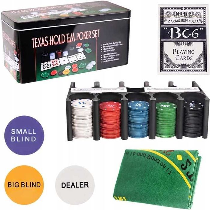 ZESTAW Do Gry w POKERA Żetony 200 SZT Karty Mata