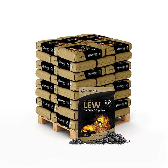 EKOGROSZEK LEW 27–29 MJ/kg • Workowany • 1000 kg • Polski węgiel