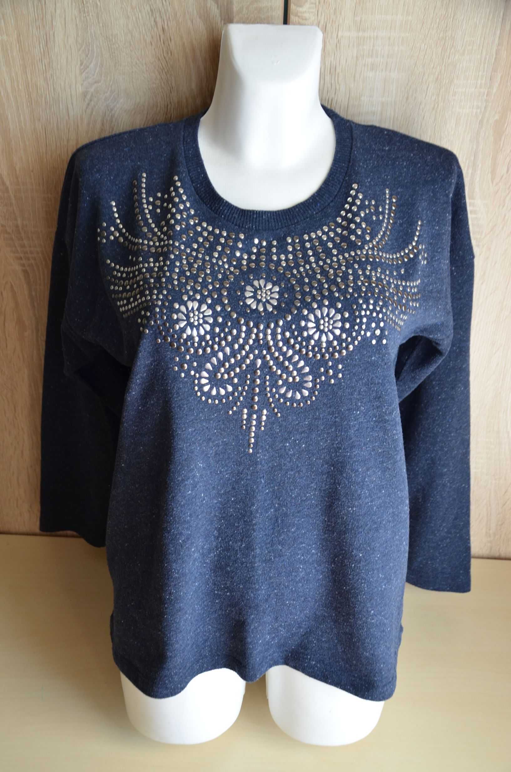 Bluza granatowa melanż z koralikami cienka 44 XXL