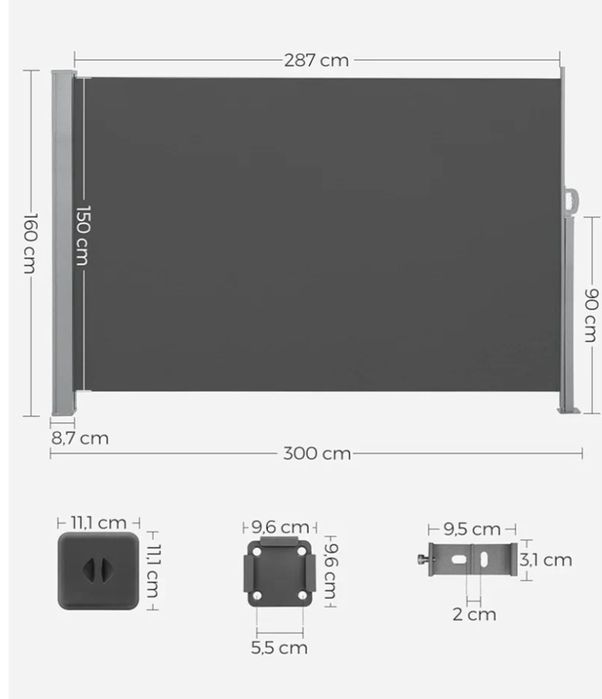 Nowa markiza boczna antracytowa 160x300 cm