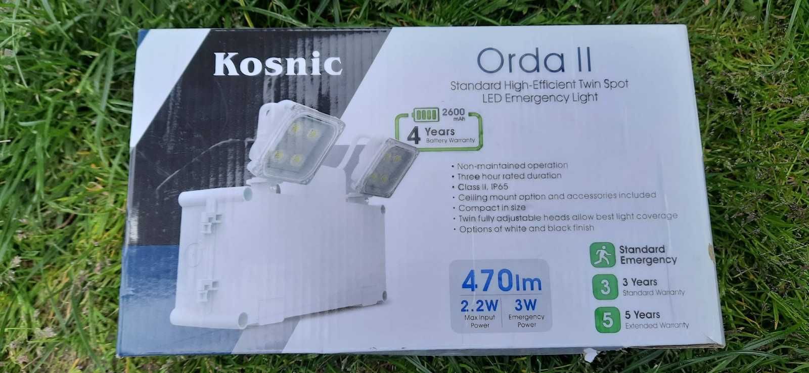Dwupunktowe oświetlenie awaryjne LED Orda II Standard, białe KOSNIC