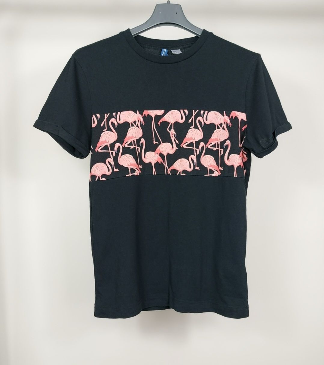 Czarny T-shirt z Grafiką we Flamingi Koszulka z Krótkim Rękawem H&M XS