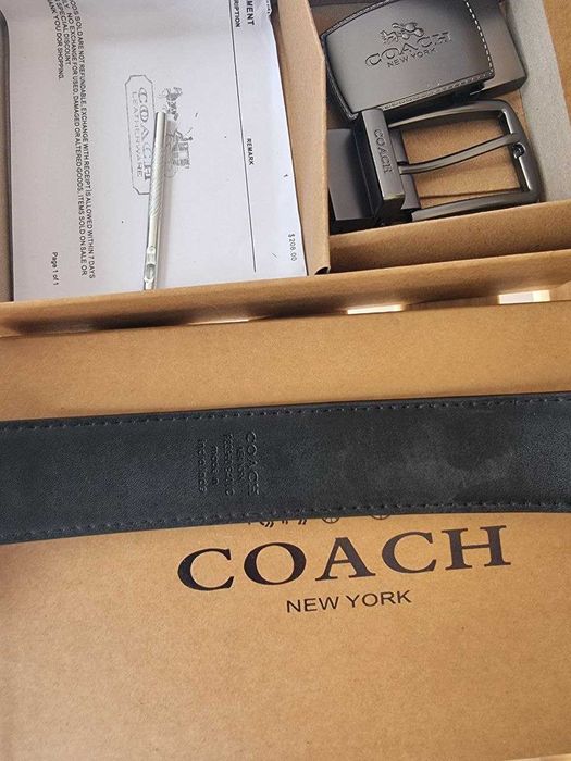 шкіряний ремінь / Мужской кожаный ремень Coach с двумя пряжками
