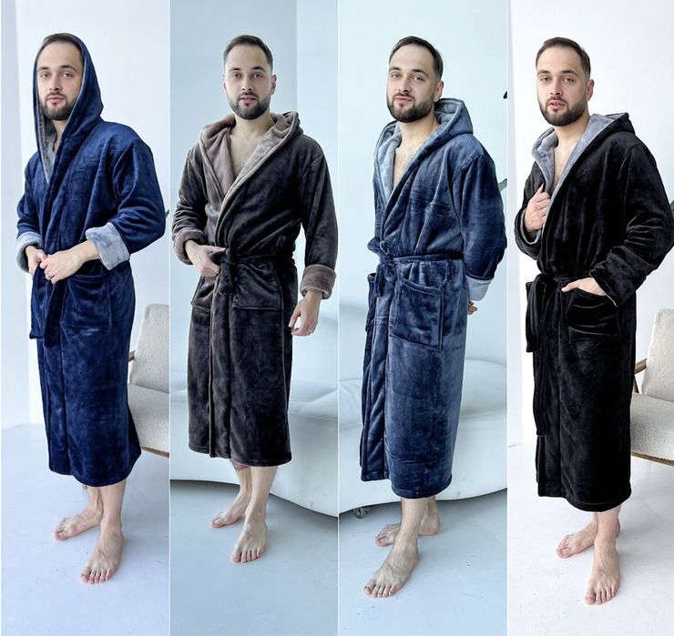 Чоловічий махровий халат з капюшоном