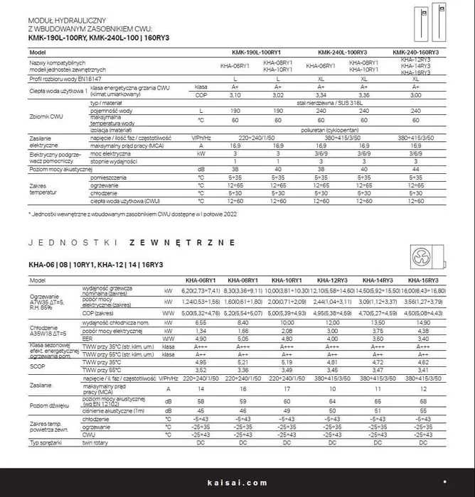 Pompa ciepła KAISAI ARCTIC Split 10 kW CWU 240L KMK-240L-100RY1 na 8%