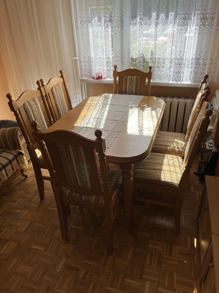 Dębowy stół + 6 krzeseł