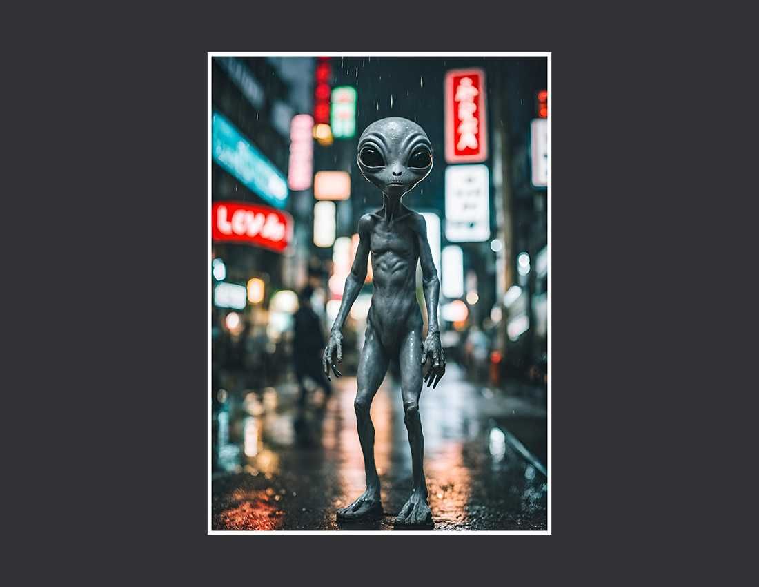 Plakat Ufo w mieście do salonu/ sypialni - A3