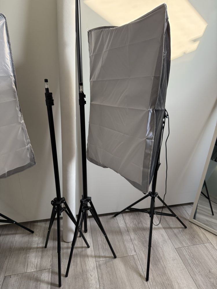 Zestaw studyjny 2x softbox 50x70 cm 800w białe tło 1,6x5 m do zdjęć