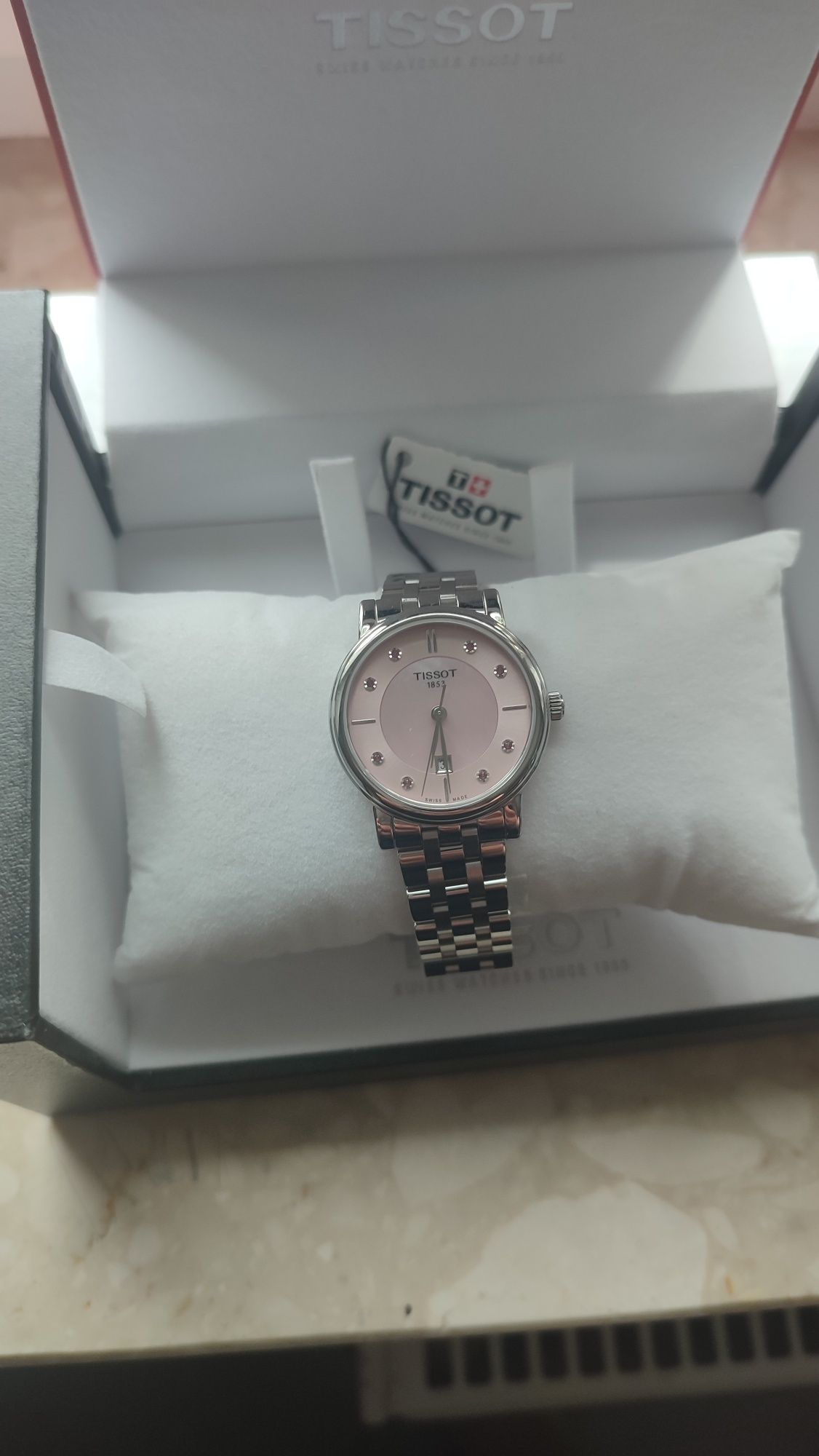 Tissot zegarek Carson Premium Lady różowy kwarcowy bransoleta srebrny