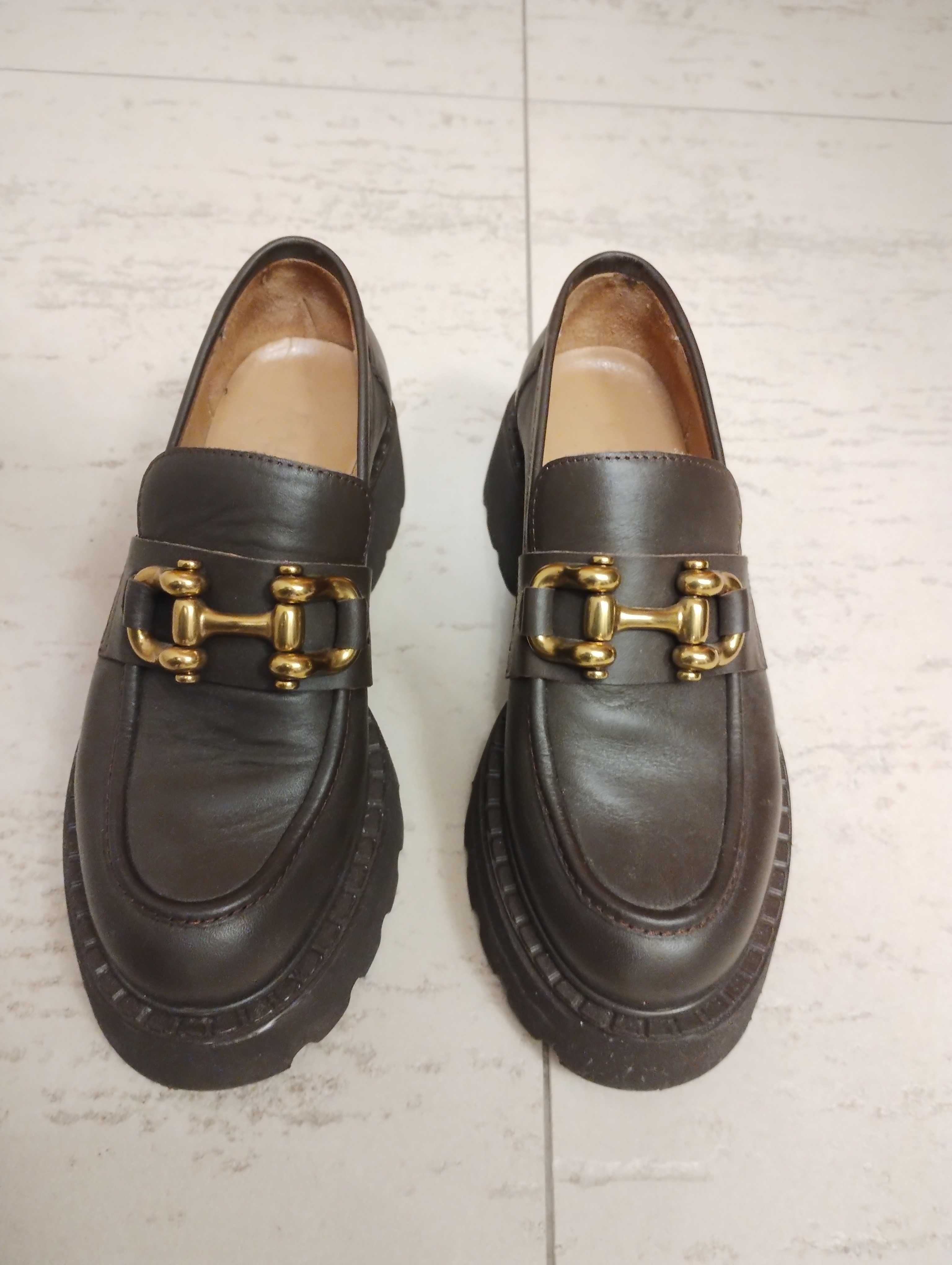 Damskie buty półbuty mokasyny brązowe
