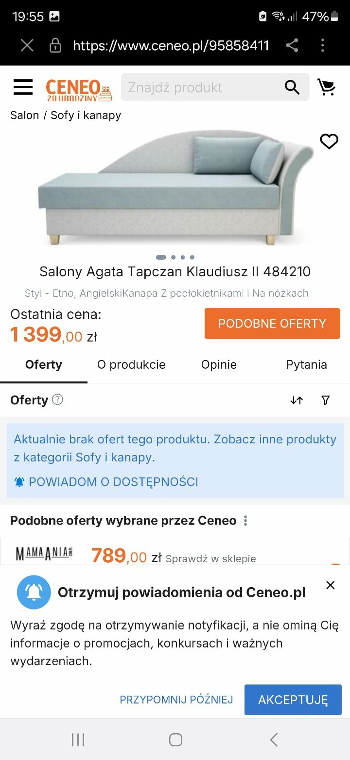 Tapczan, łóżko jedno osobowe Klaudiusz