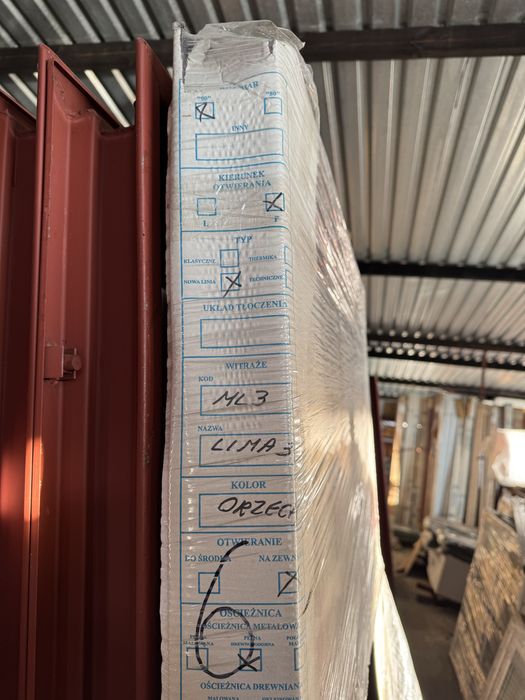 drzwi zewnętrzne, metalowe Mikea 90 ocieplane Lima orzech