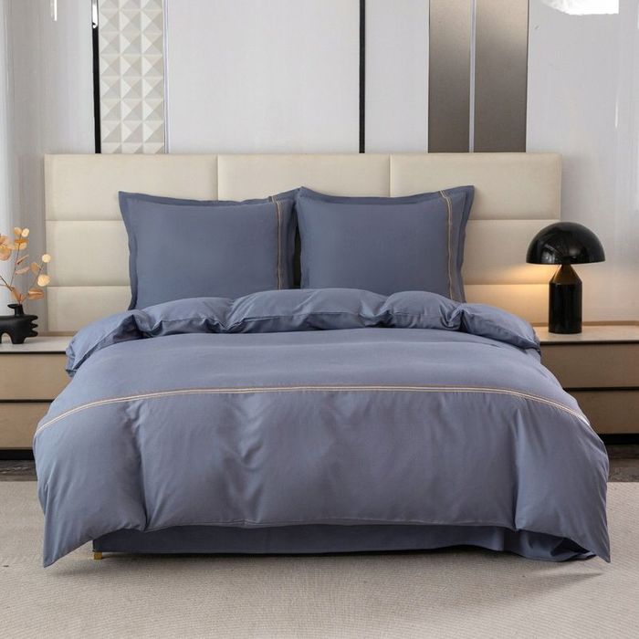 Pościel 140x200/2cz poszewki 70x80 gładka z Haftem Lumera komplet Szar