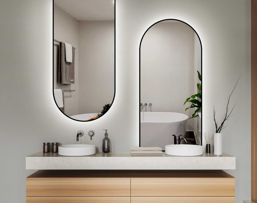 Lustro półowalne w ramie mdf slim ZESTAW DOMI LED 50X110 cm - ALFARAM