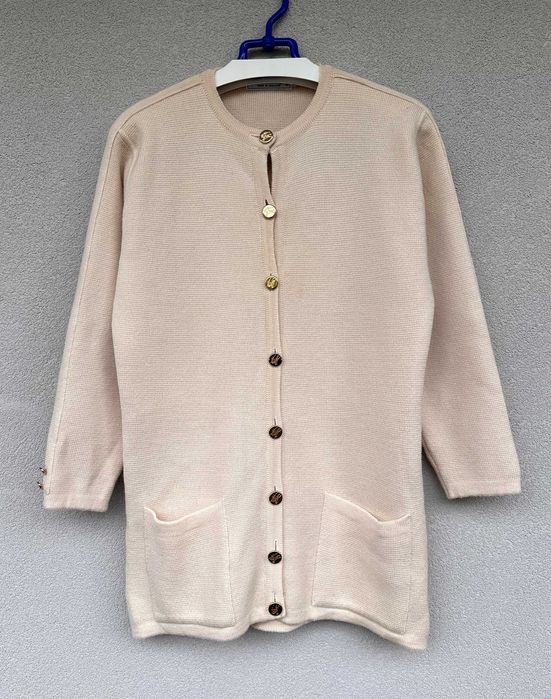 Kardigan wełniany BURBERRY vintage kremowy morelowy sweter r. L