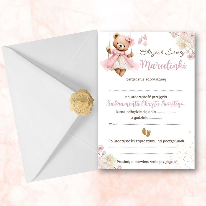 Zaproszenie na Chrzest z Kopertą Personalizowane Imię Dziecka Gratis