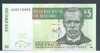 Banknot Malawi 5 kwacha 2004 - stan UNC