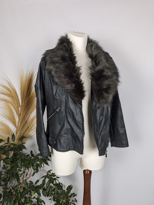 Nowa grafitowa ramoneska z odpinanym kołnierzem futerkowym Wallis XXL