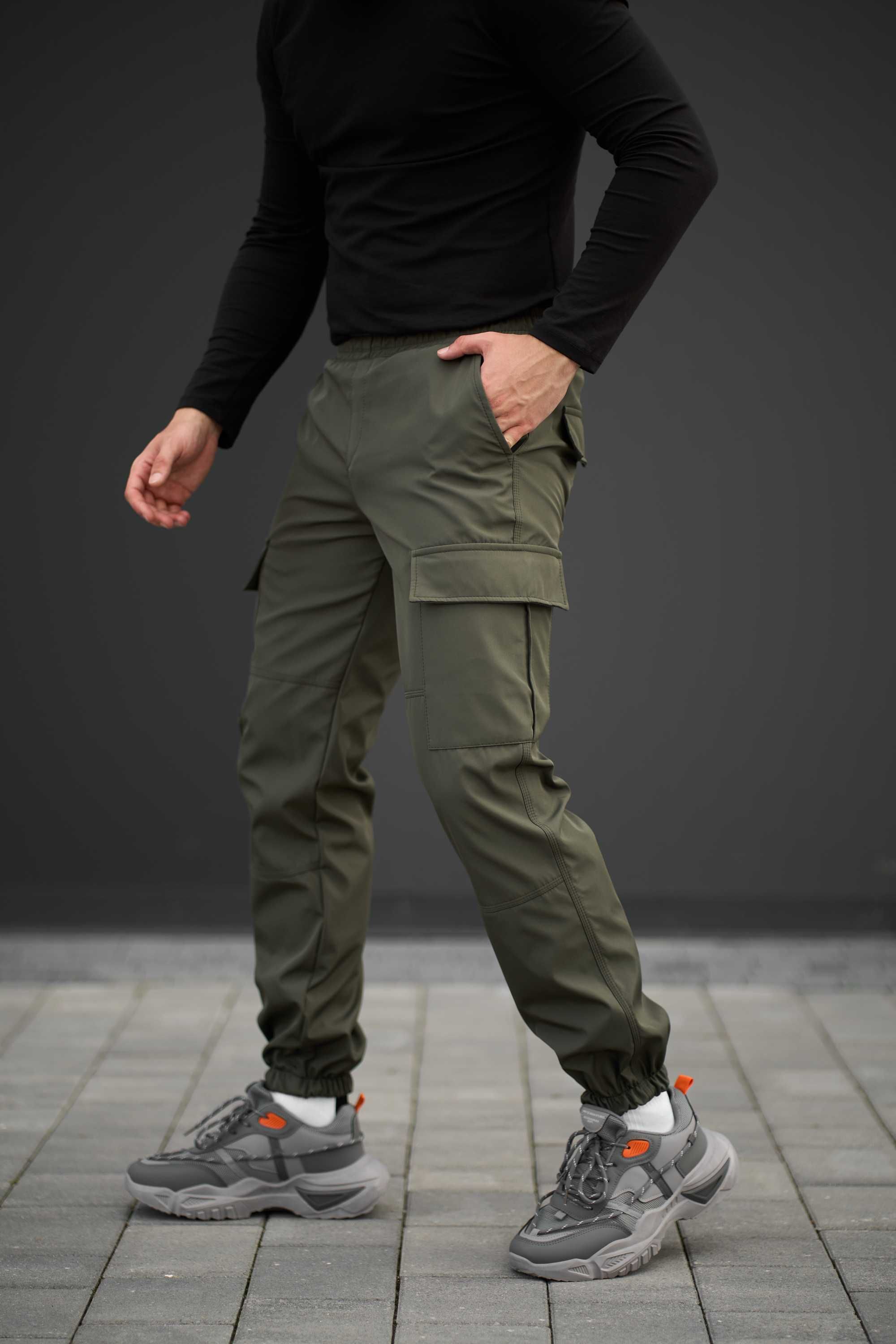 Брюки чоловічі штани-карго хакі весняні з бічними кішенями