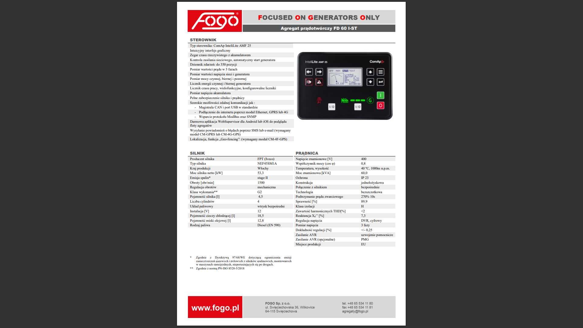 Agregat Prądotwórczy FOGO  FD 60 I-ST Zabudowany  53 KW