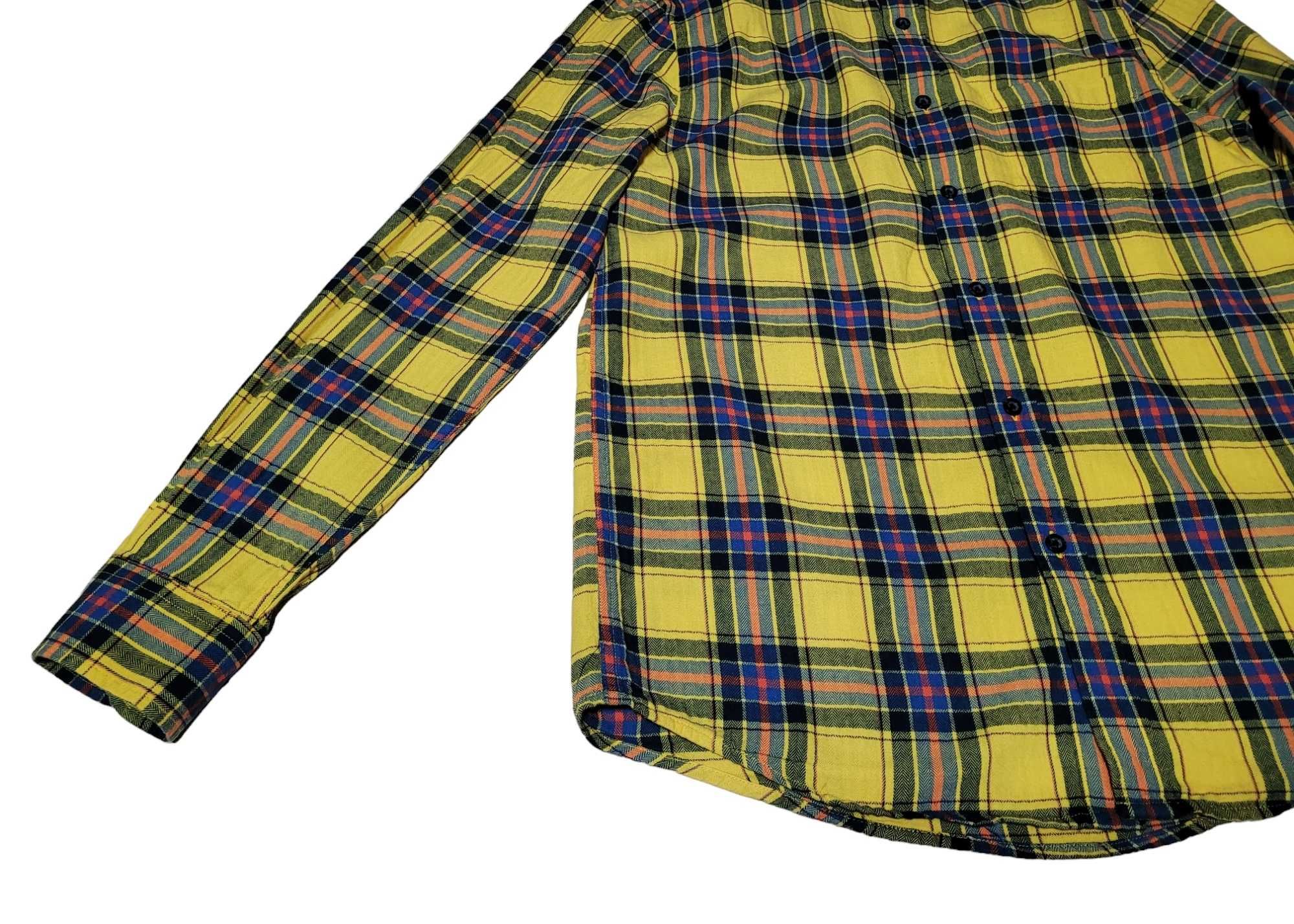 Żółta flanelowa koszula męska S Topman wzór w kratkę bawełniana