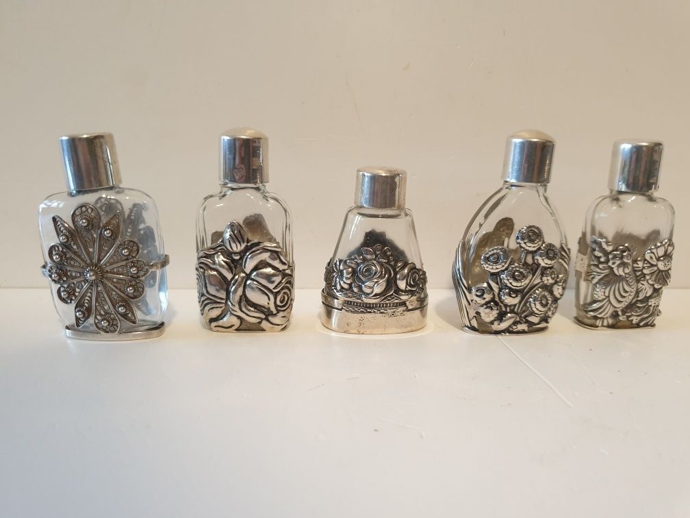 Lindos antigos frascos de perfume com prata portuguesa
