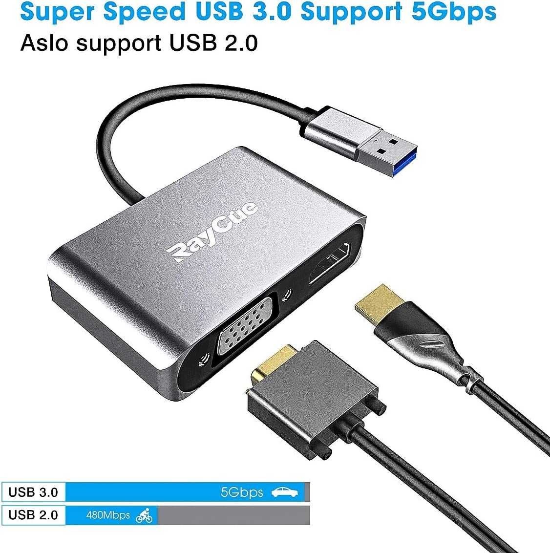 Raycue Adapter USB 3.0 do HDMI VGA Adapter Windows