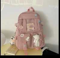 Модный розовый рюкзак с мишкой в окошке школьный рюкзак