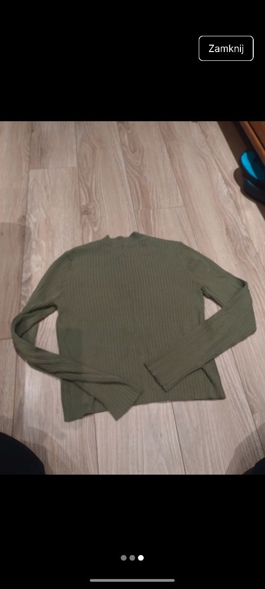 Zielony crop top bluzka H&M khaki z zamkiem kółkiem