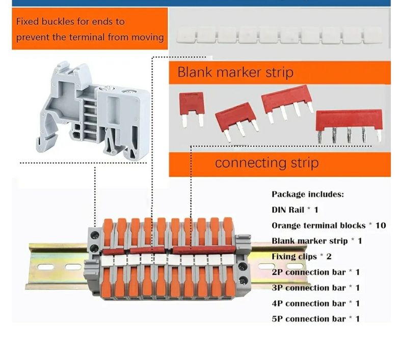 Szybkozłączka zaciskowa na szynę DIN . Pełny zestaw 10 sztuk