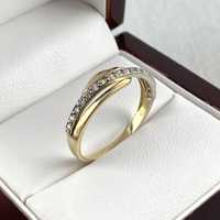 Nietuzinkowy ZŁOTY pierścionek z cyrkoniami PR. 585 (14K) rozmiar 19