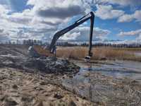 Koparki o dużym zasięgu, long reach, usługi koparką, kopanie stawów