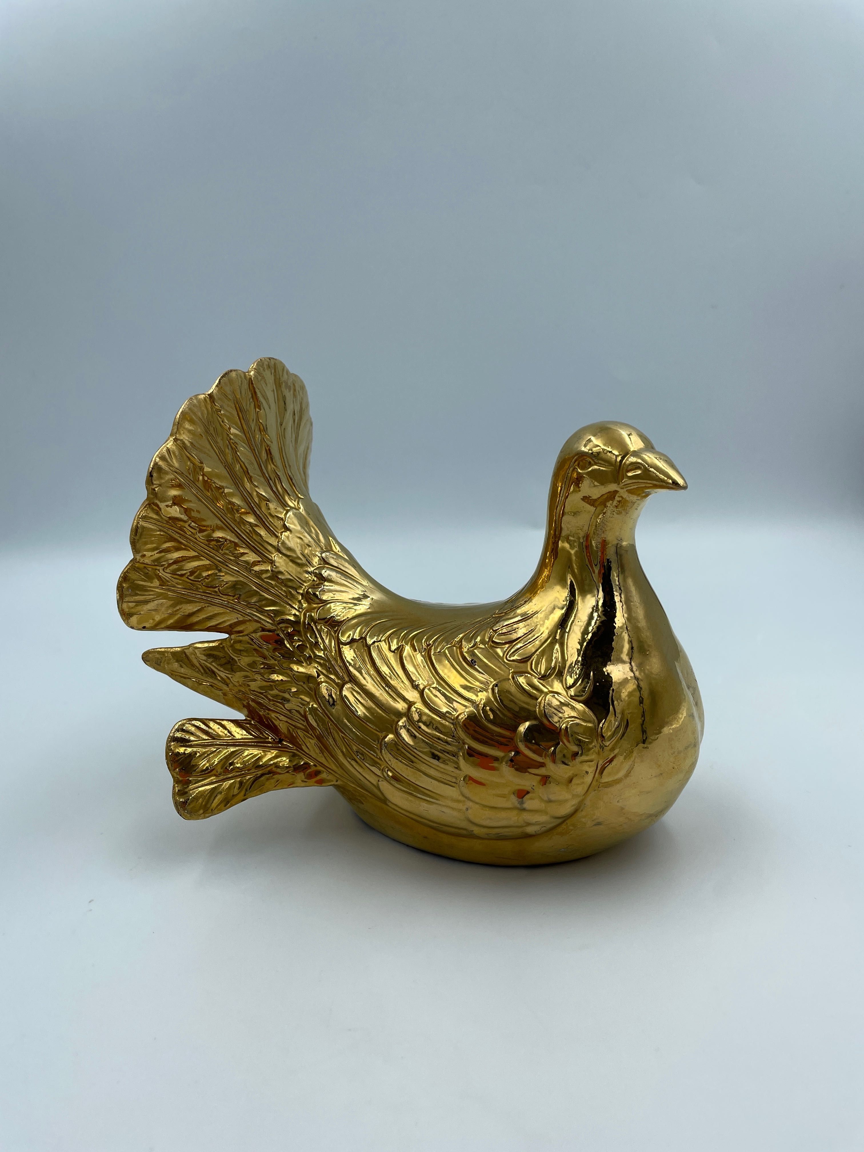 Stary porcelanowy gołąb złoty Włochy sygnowany vintage