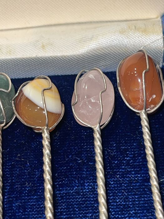 Набор коктейльных и кофейных ложечек.натуральные камни.