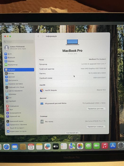 Macbook pro a1990 i7/16gb/1tb